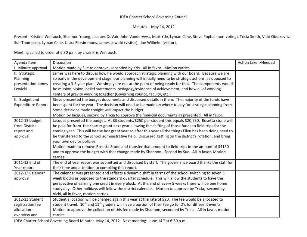 IDEA Charter School Governing Council