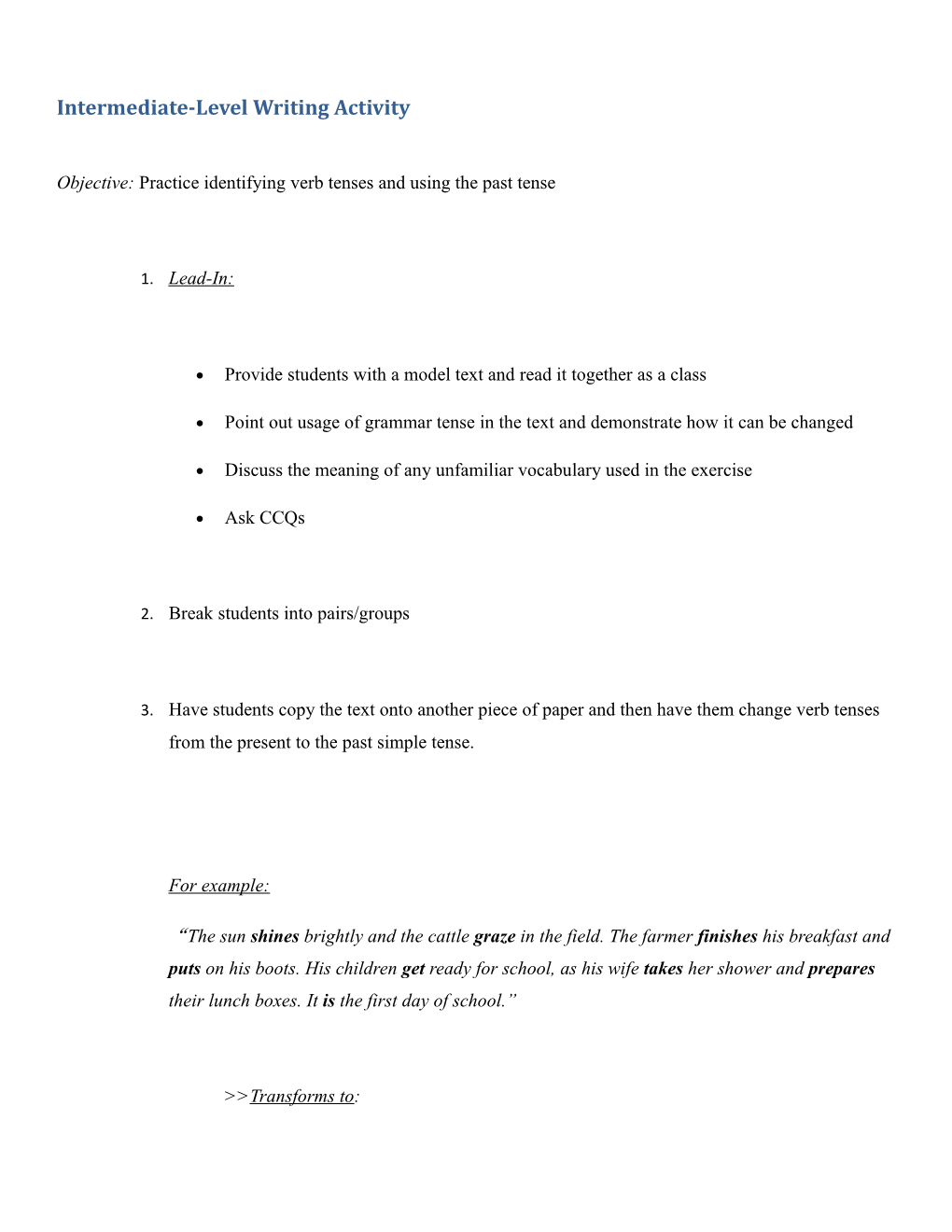 Intermediate-Level Writing Activity