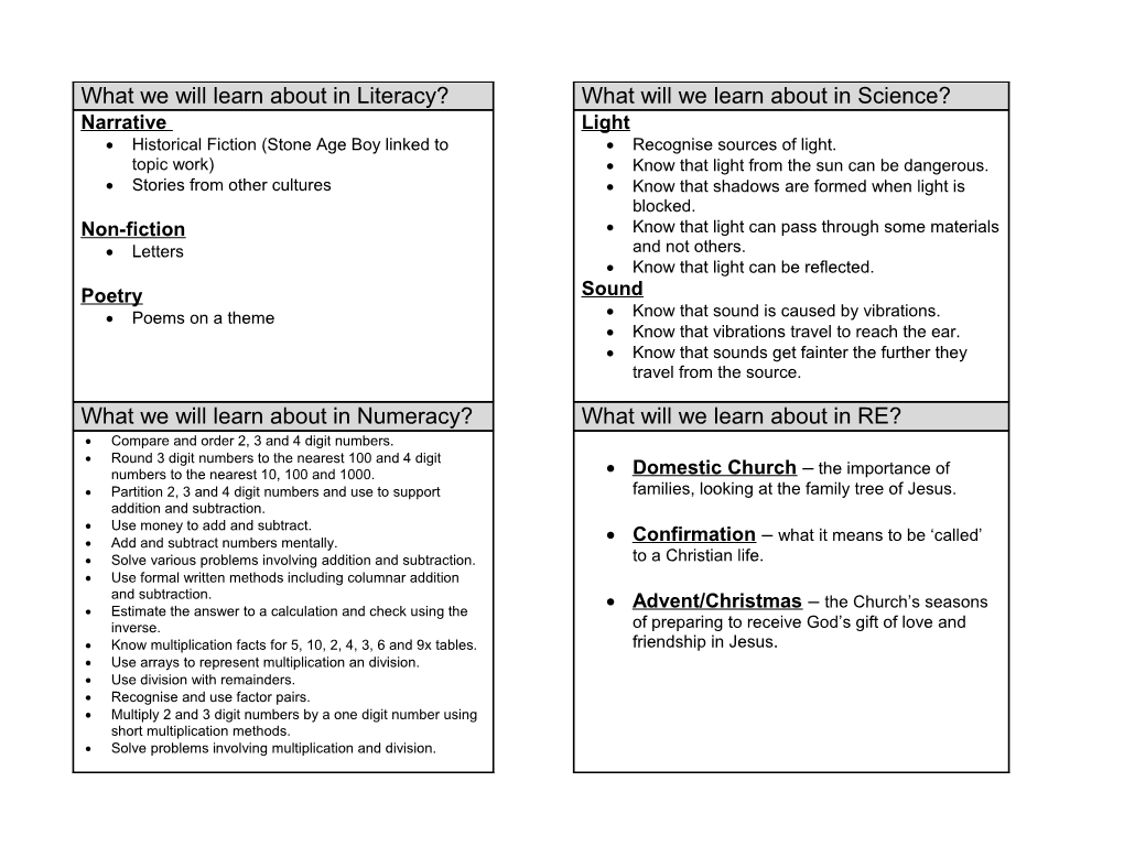 What We Will Learn About in Literacy