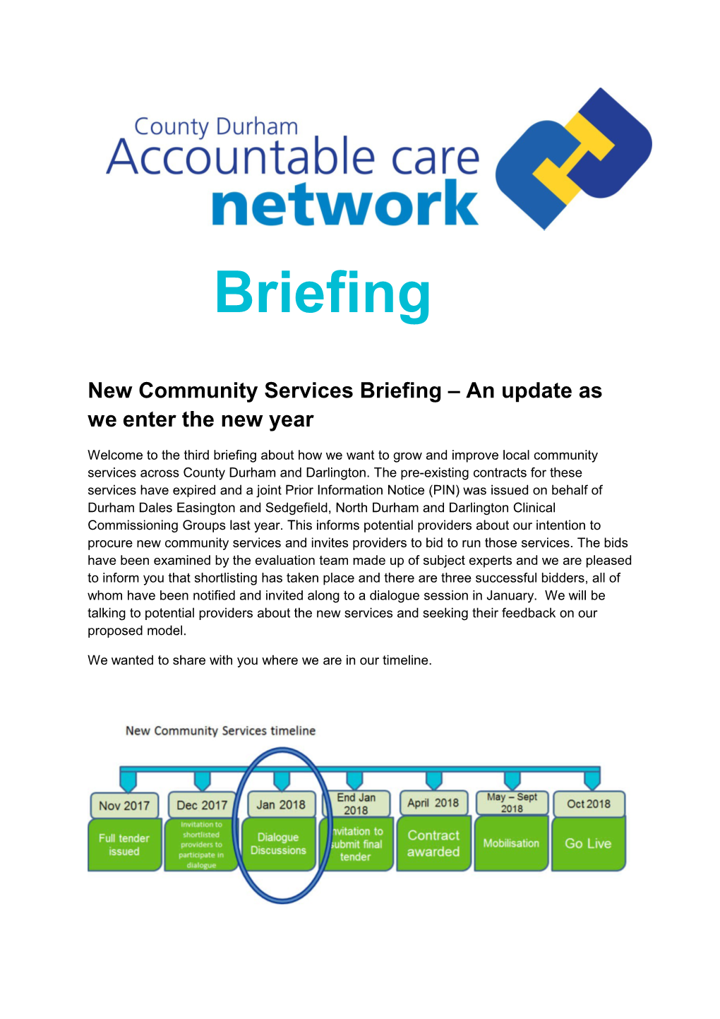 New Community Services Briefing an Update As We Enter the New Year