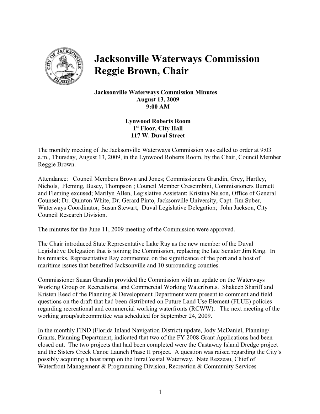 Jacksonville Waterways Commission Minutes