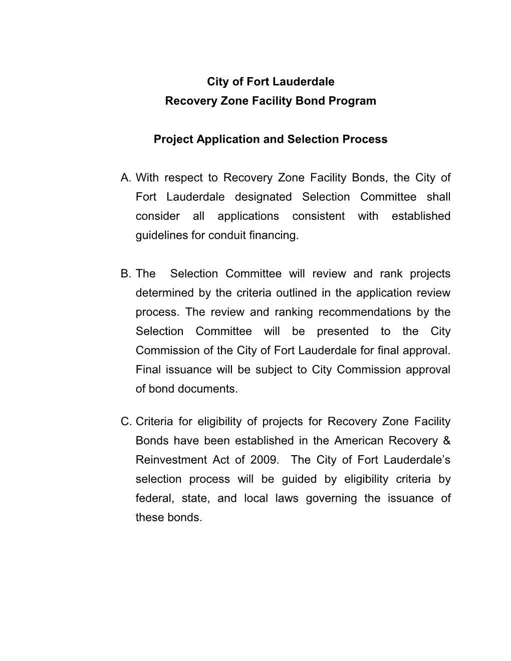 Recovery Zone Bond Application