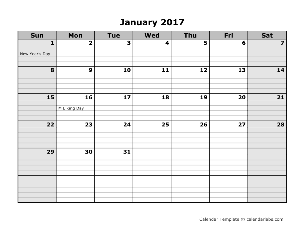 2017 Monthly Calendar - Calendarlabs.Com