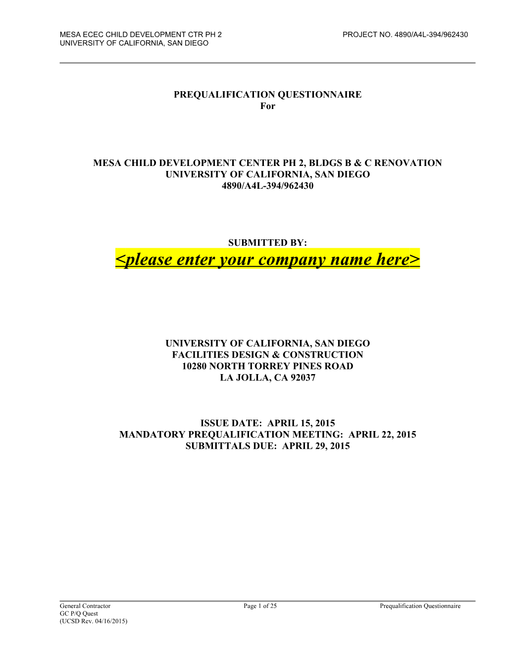 MESA ECEC Child Development Ctr Ph 2PROJECT NO. 4890/A4L-394/962430