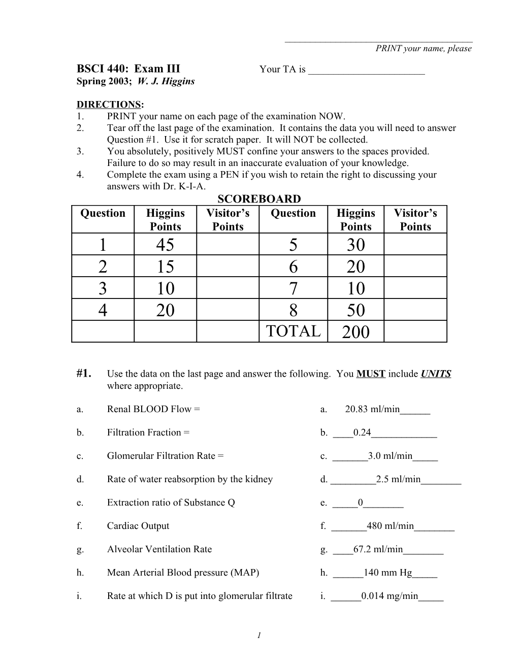 BSCI 440: Exam III