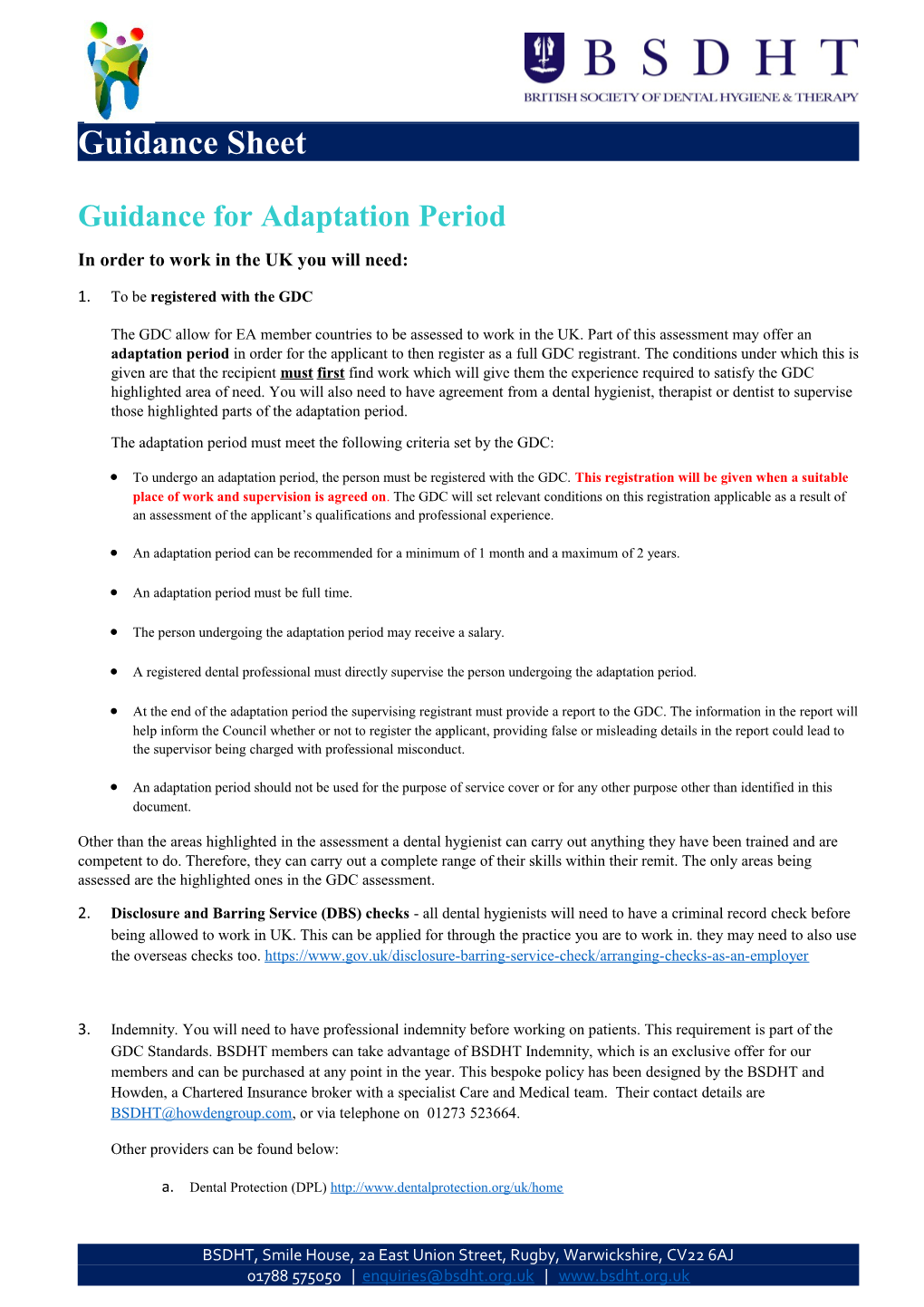 Guidance for Adaptation Period