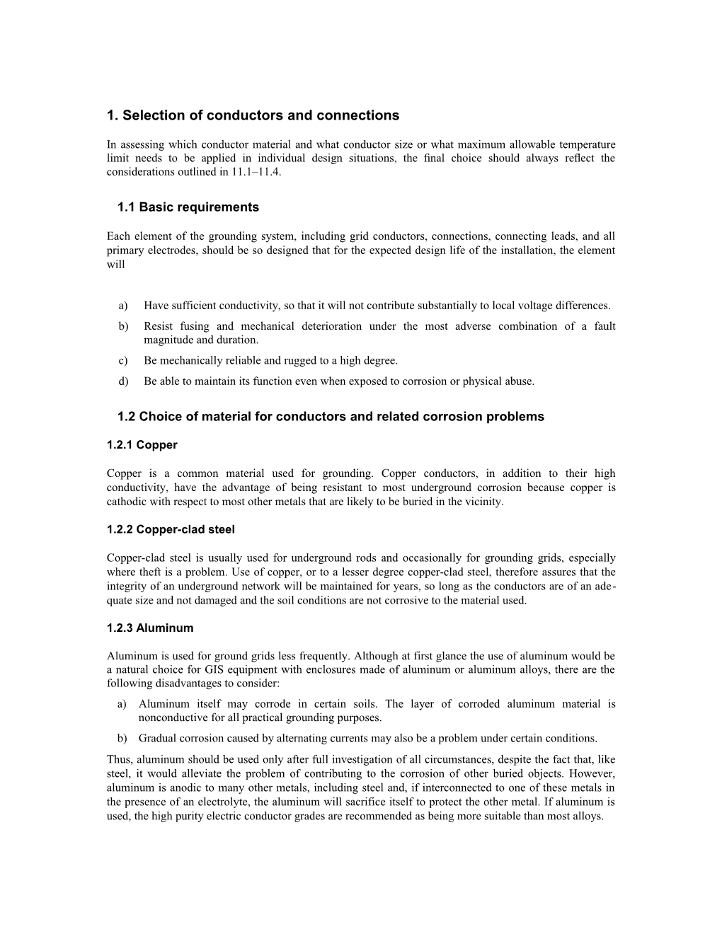 1. Selection of Conductors and Connections