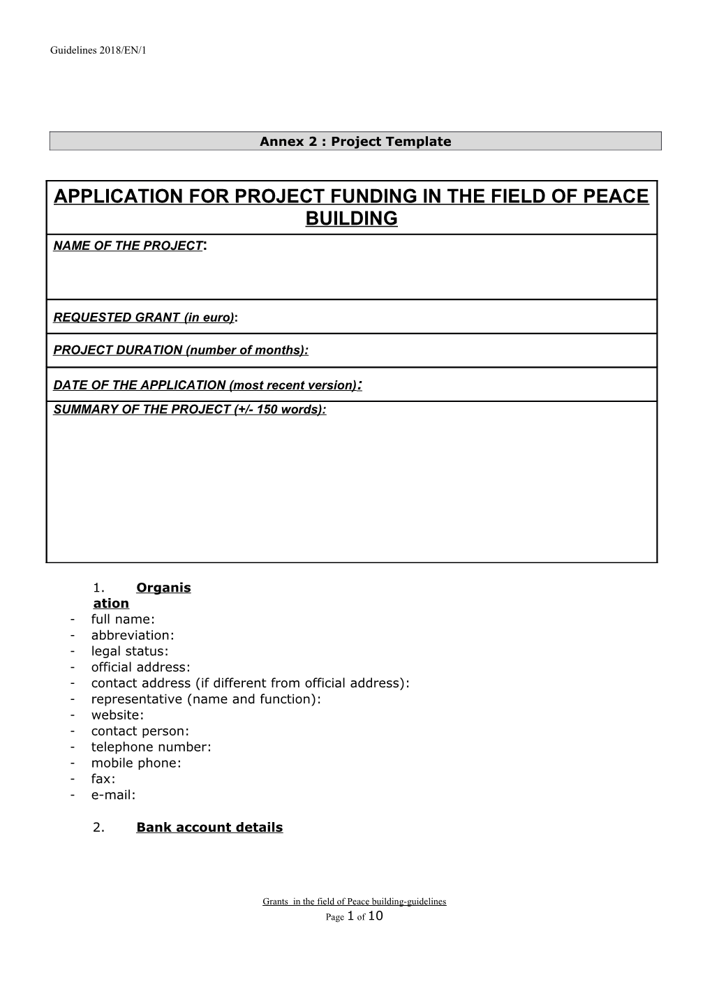 Annex 2 : Project Template