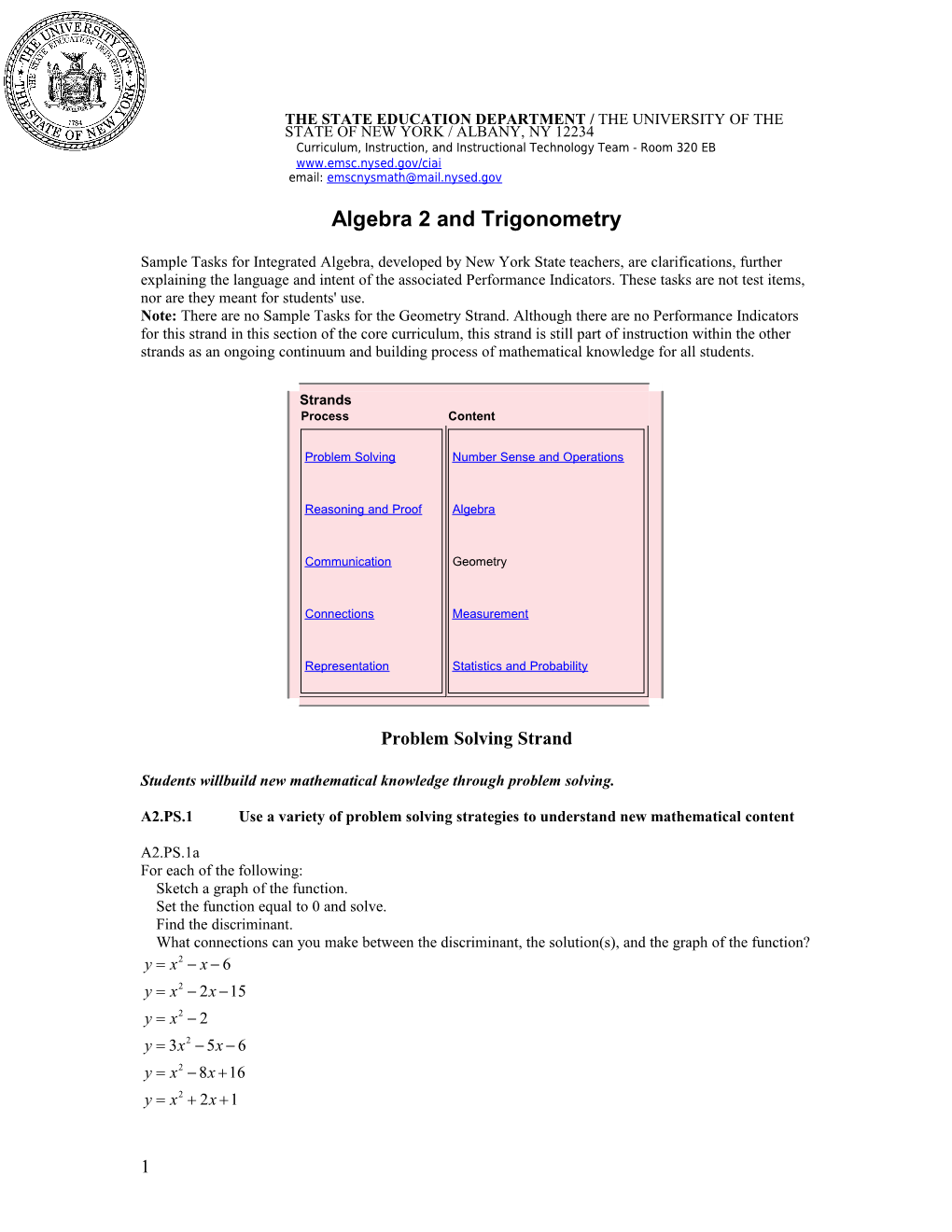 Integrated Algebra - Algebra Strand