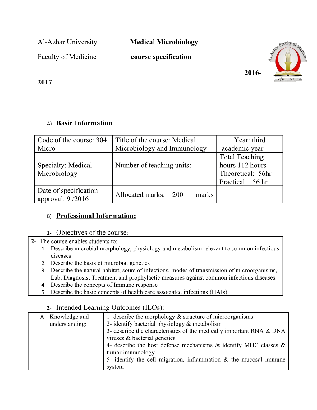 Faculty of Medicine Course Specification