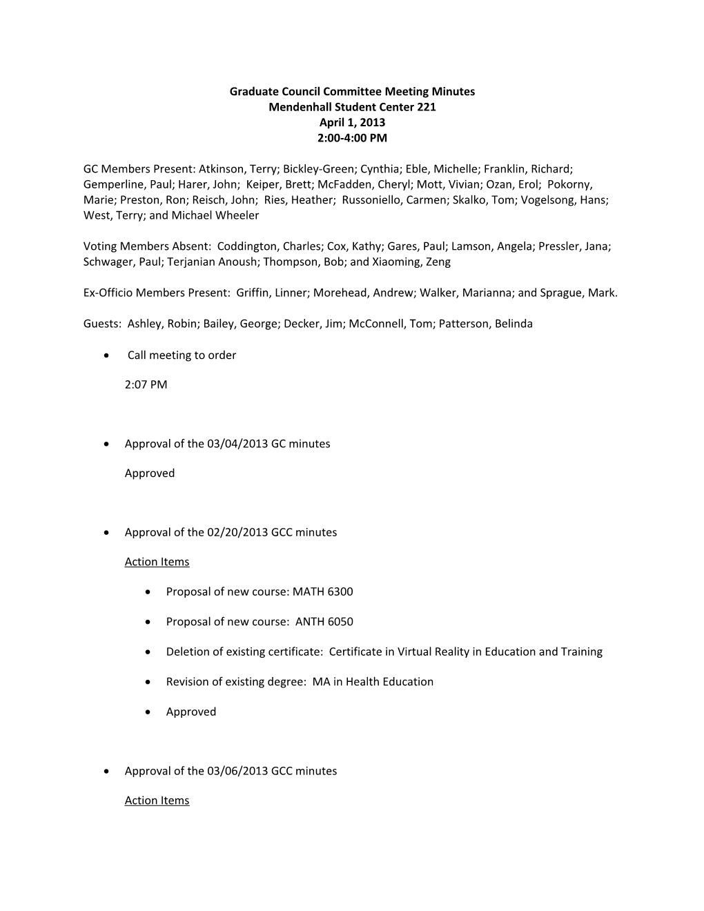 Graduate Council Committee Meeting Minutes
