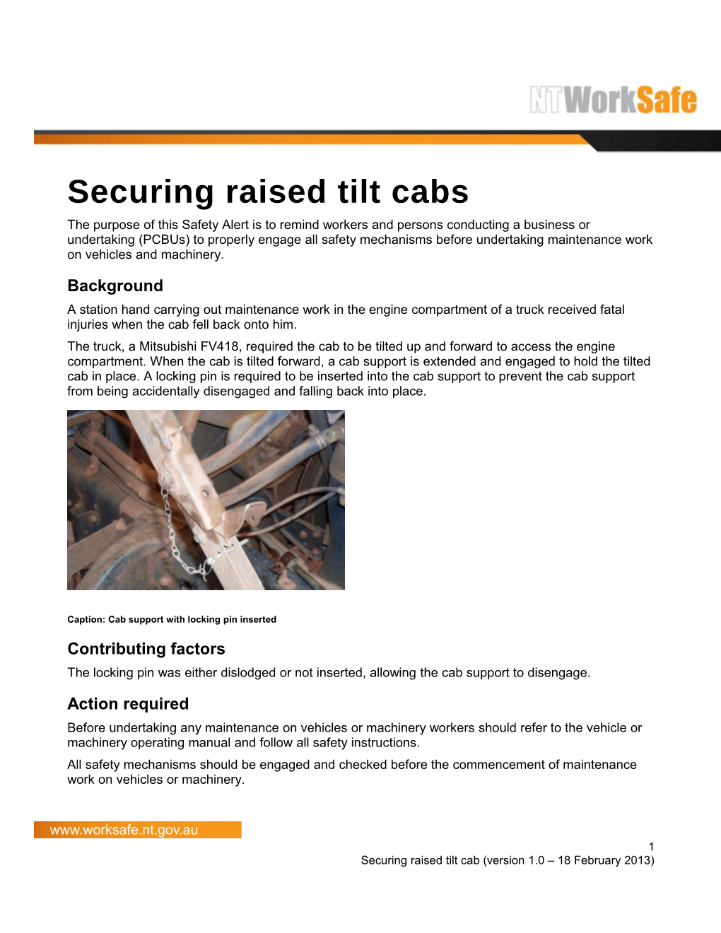 Safety Alert - Securing Raised Tilt Cabs