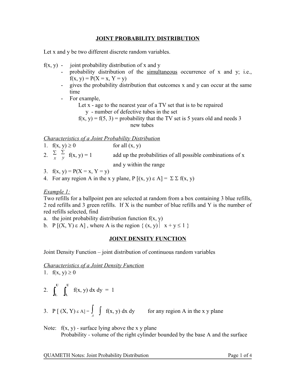 Joint Probability Distributions