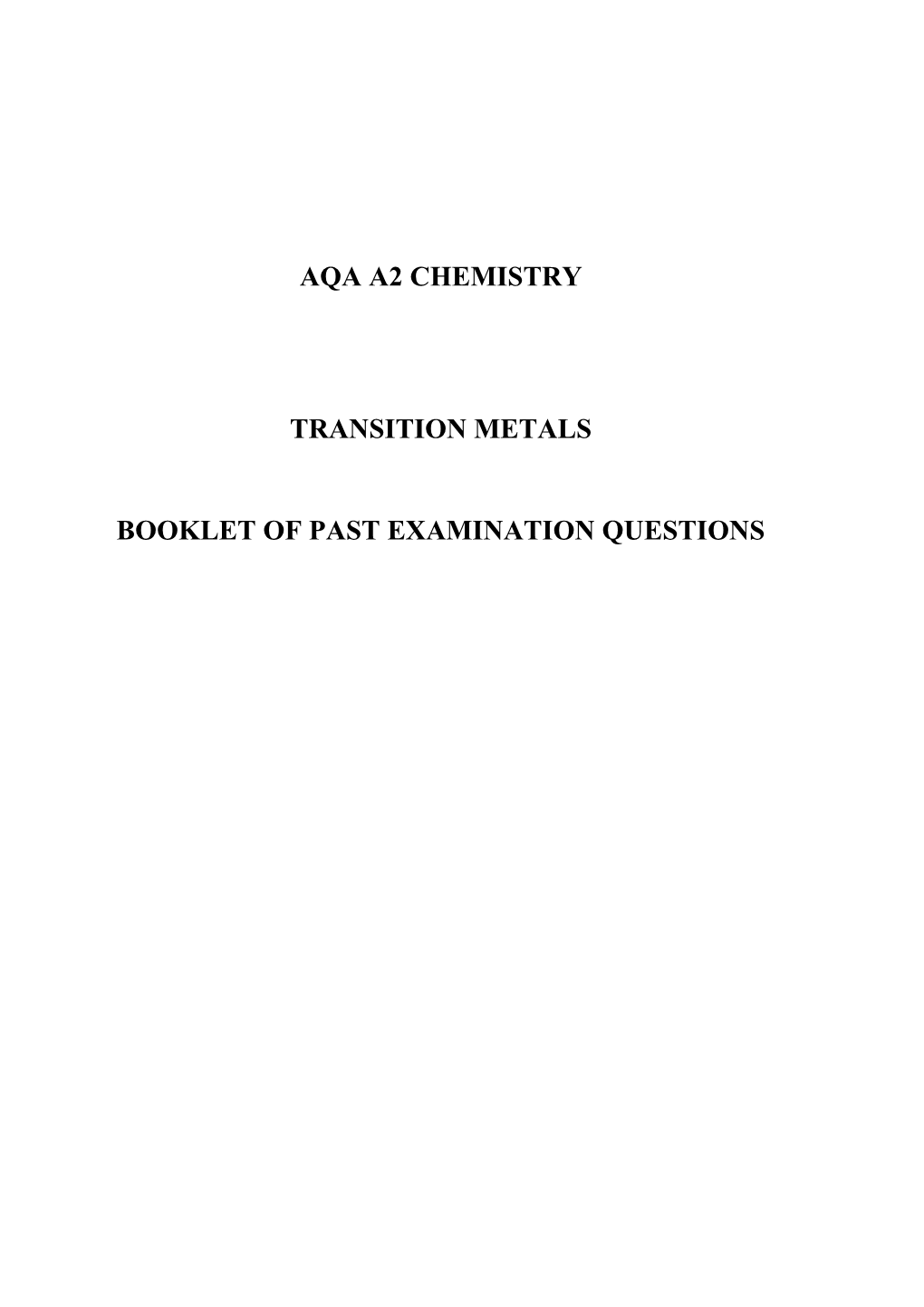 Booklet of Past Examination Questions