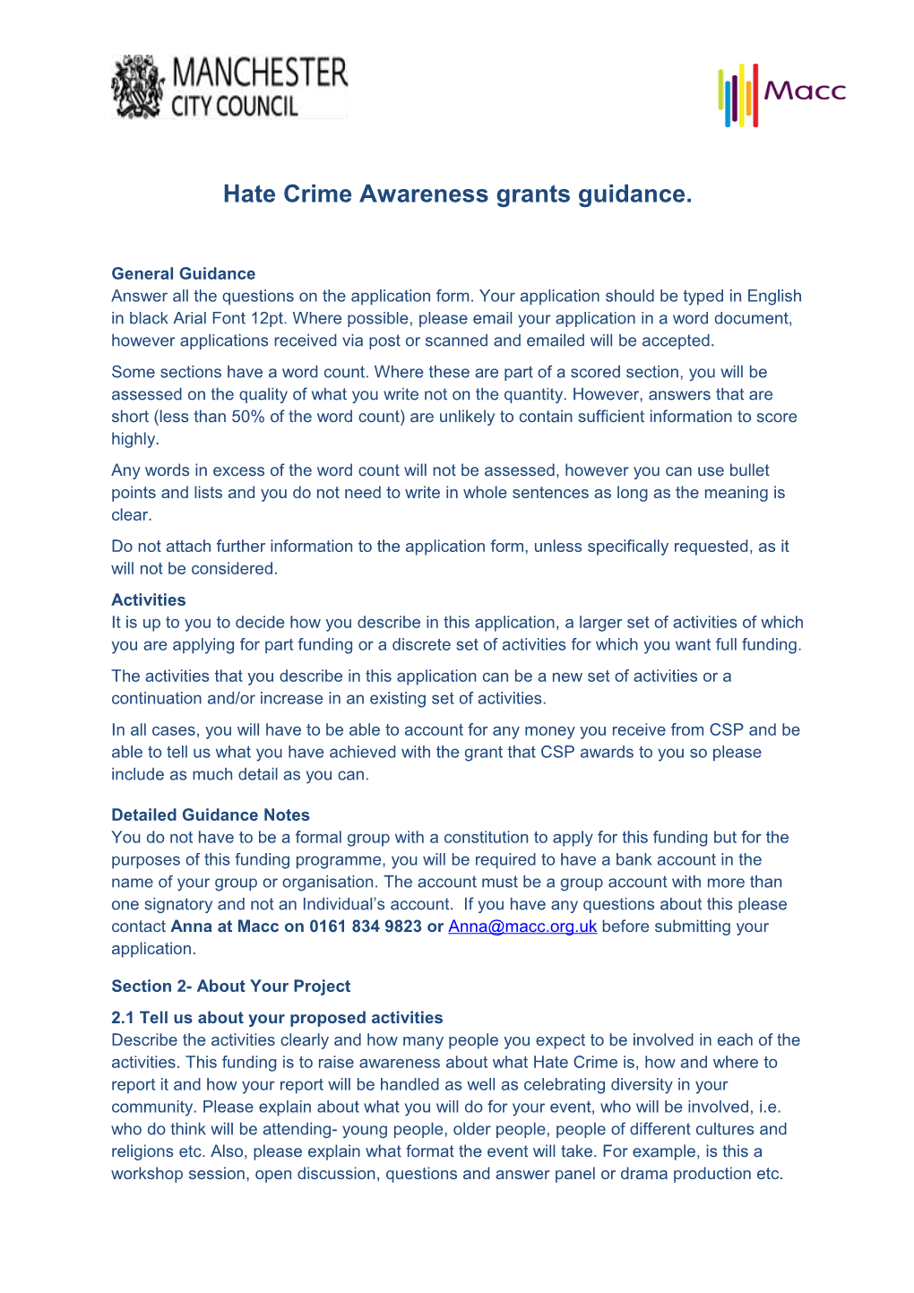 Hate Crime Awareness Grants Guidance