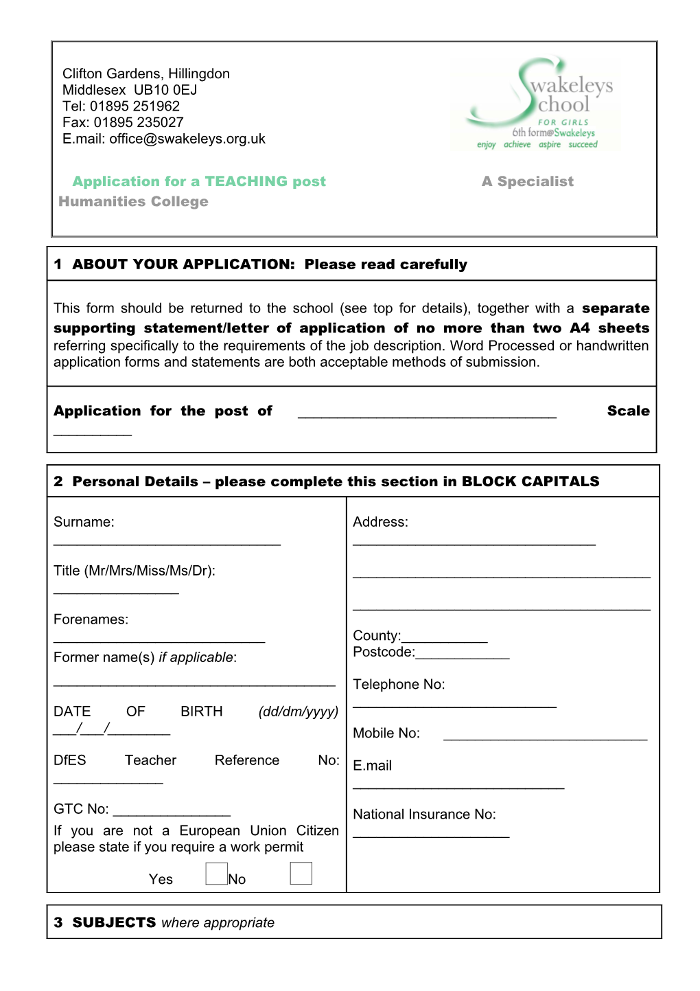 Please Return This Application Form To