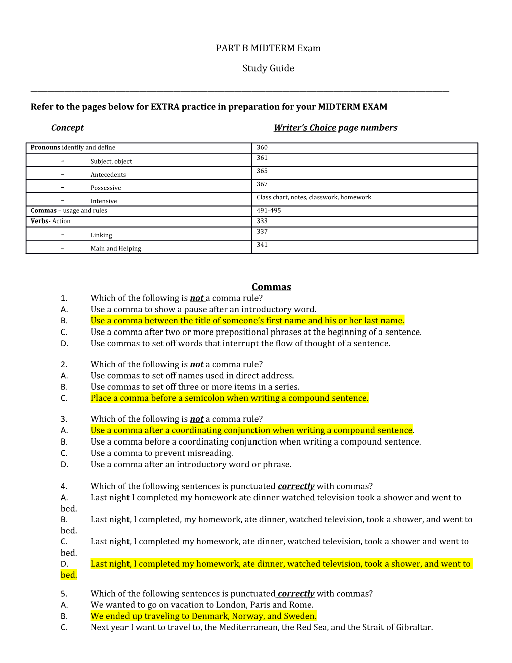 Refer to the Pages Below for EXTRA Practice in Preparation for Your MIDTERM EXAM