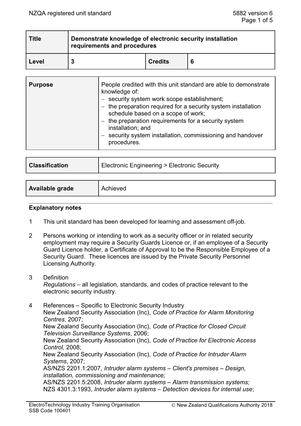 5882 Demonstrate Knowledge of Electronic Security Installation Requirements and Procedures