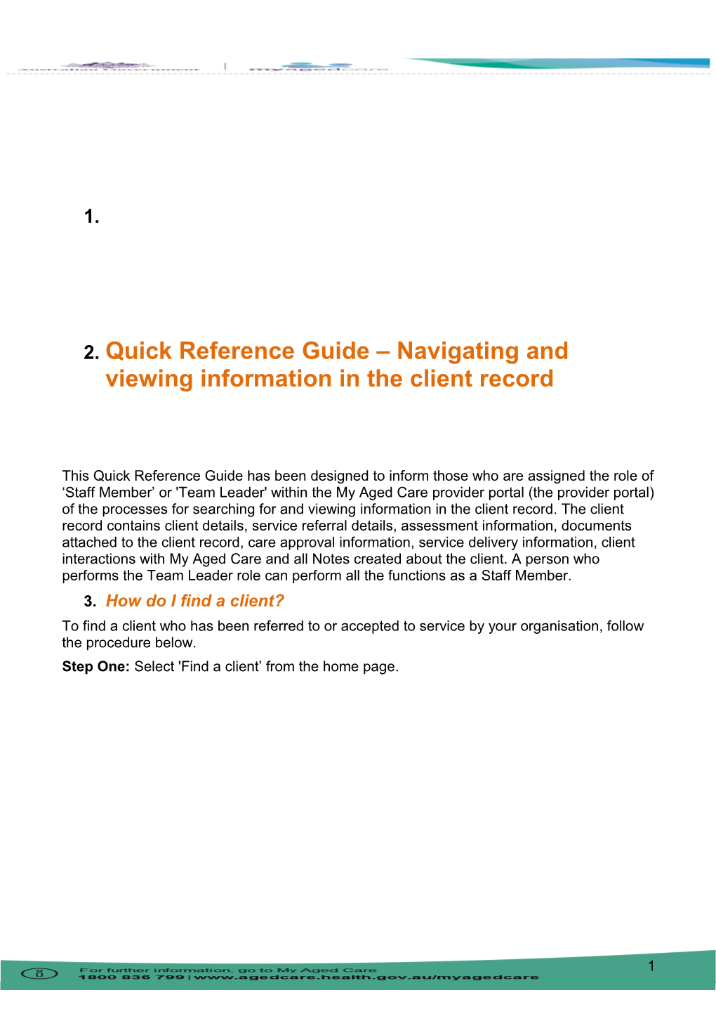 Quick Reference Guide Navigating and Viewing Information in the Client Record