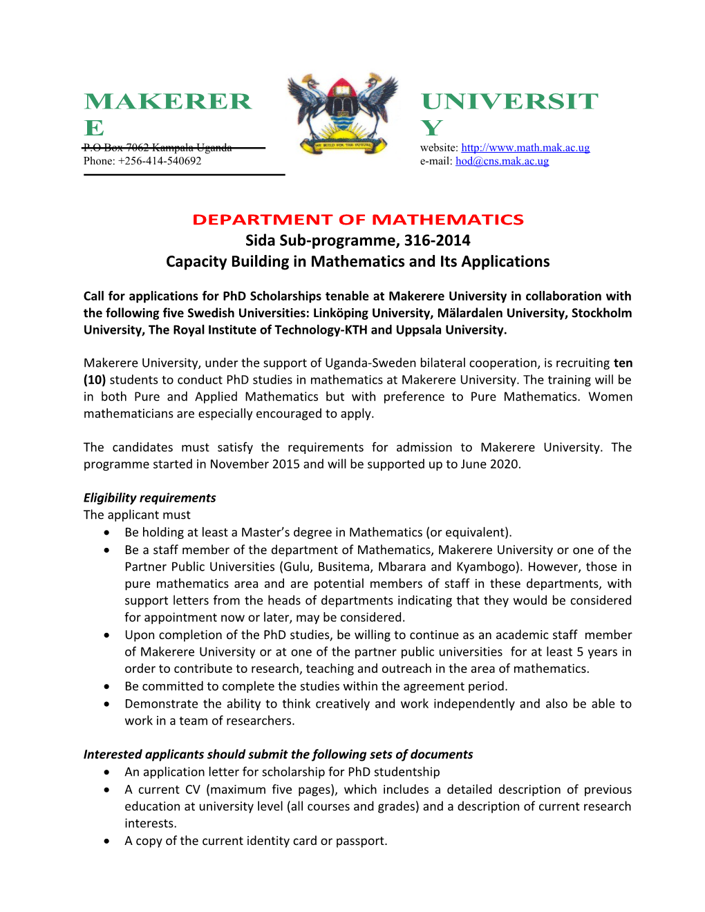 Capacity Building in Mathematics and Its Applications