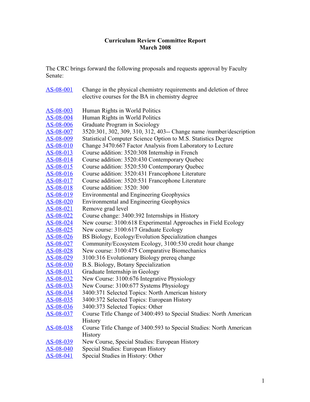 Curriculum Review Committee Meeting Minutes