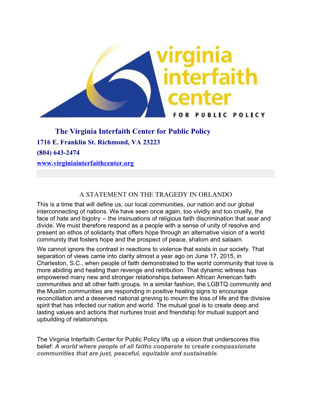 The Virginia Interfaith Center for Public Policy