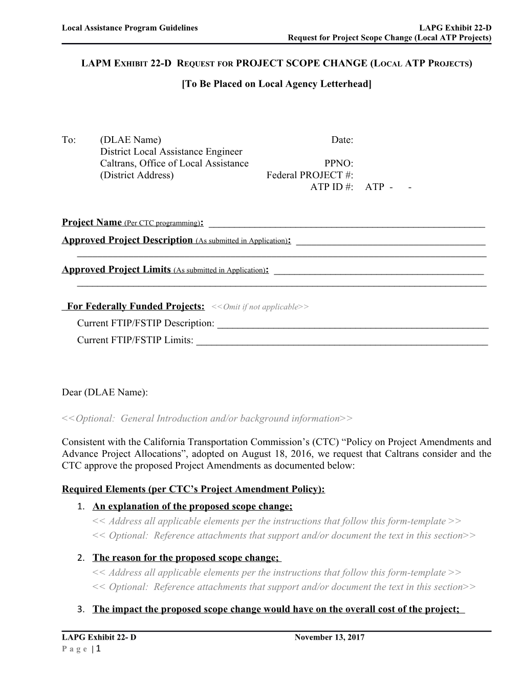 Local Assistance Program Guidelines LAPG Exhibit 22-D