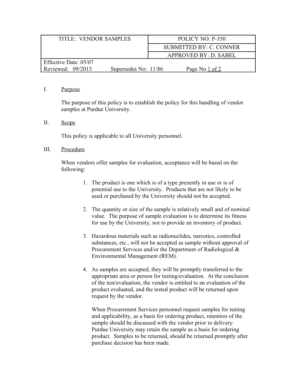 Title: Establishing Format for Policies and Procedures