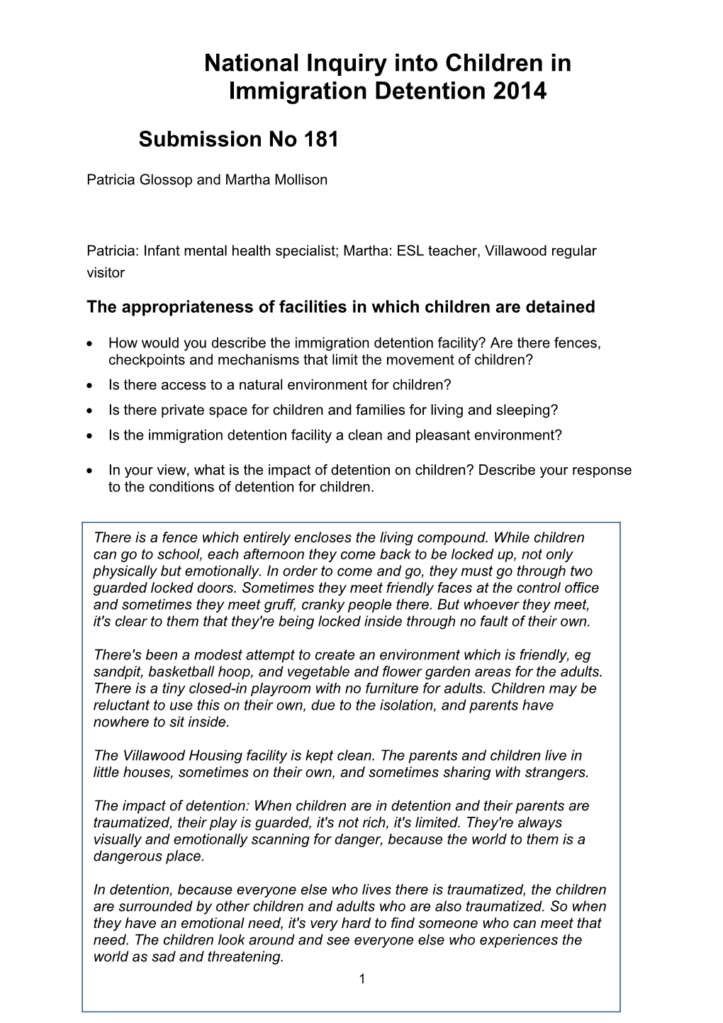 National Inquiry Into Children in Immigration Detention 2014 s1