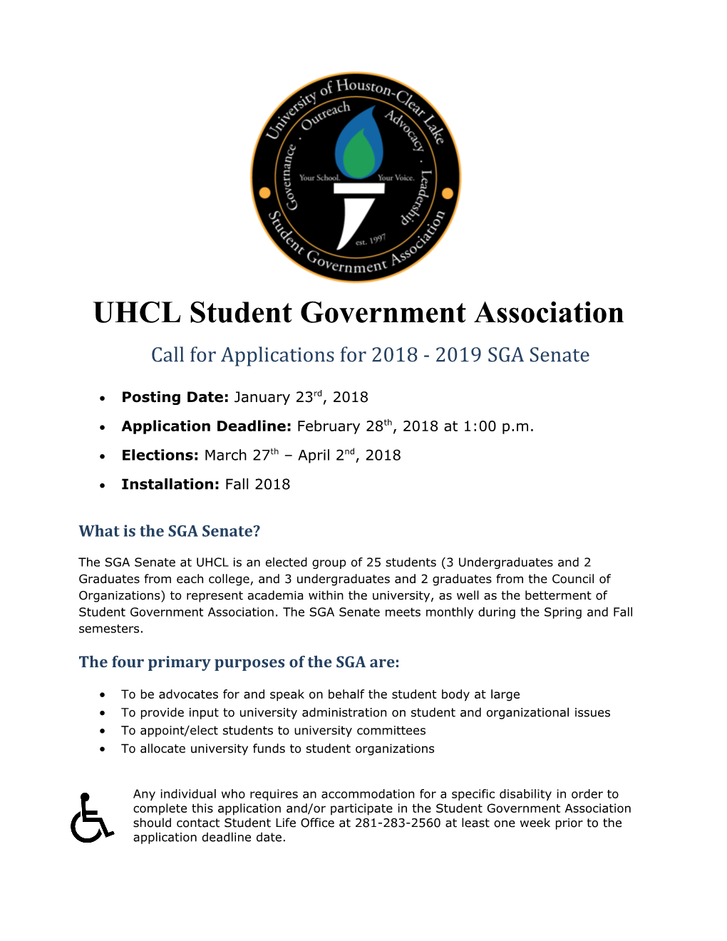 2018-2019 UHCL SGA Senate Application