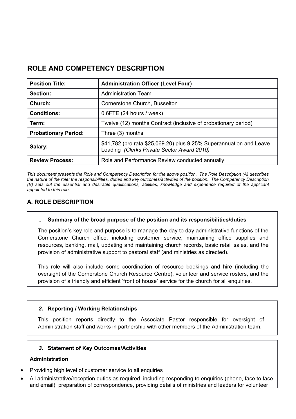 Role and Competency Description