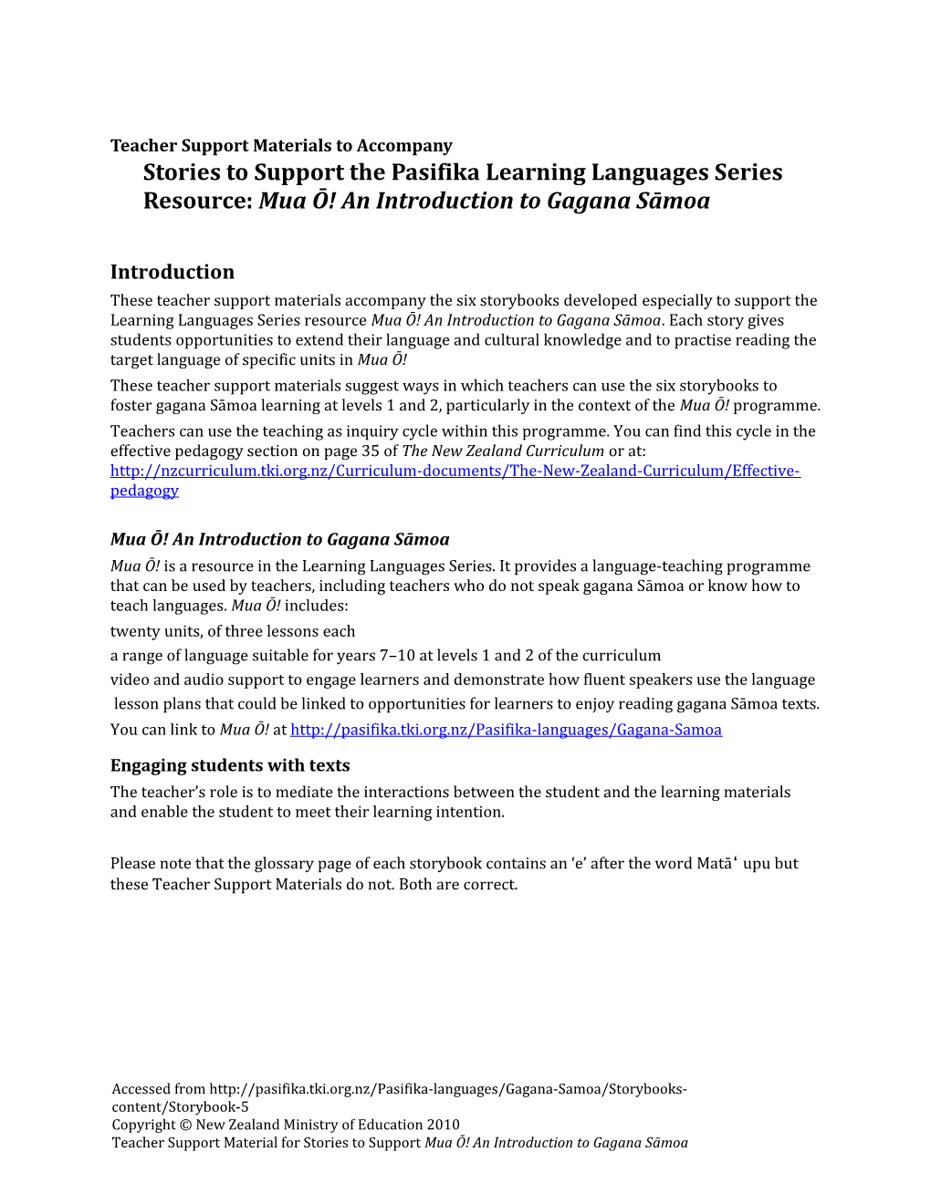 Teacher Support Materials to Accompanystories to Support the Pasifika Learning Languages