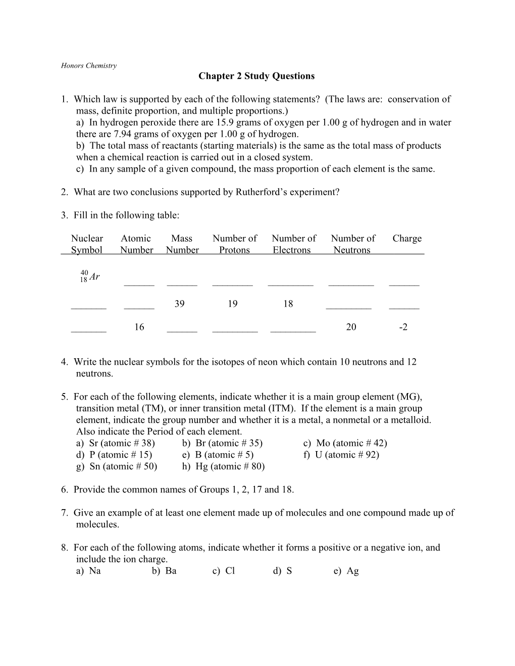 Honors Chemistry Chapter 2/Study Questions