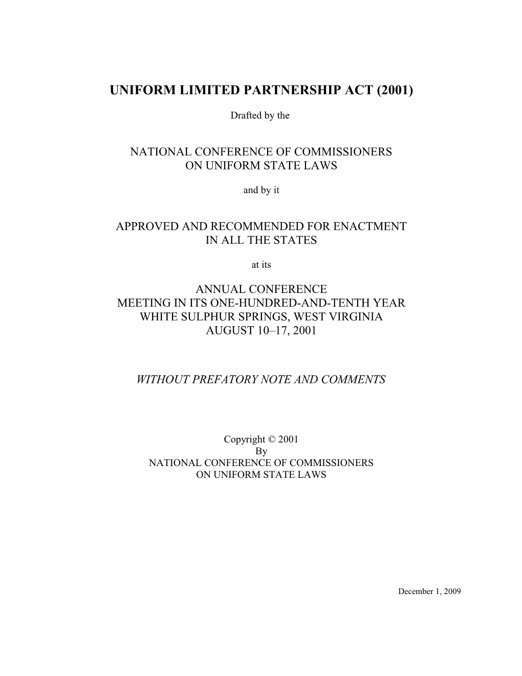 Uniform Limited Partnership Act (2001)