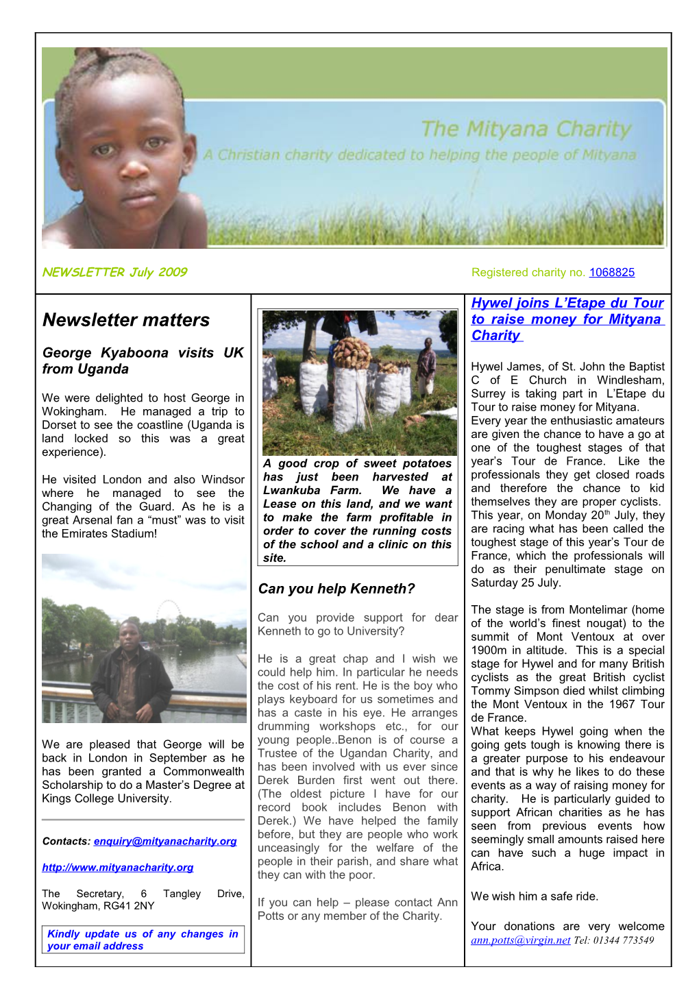 Mityana Charity, Uganda Newsletter s1