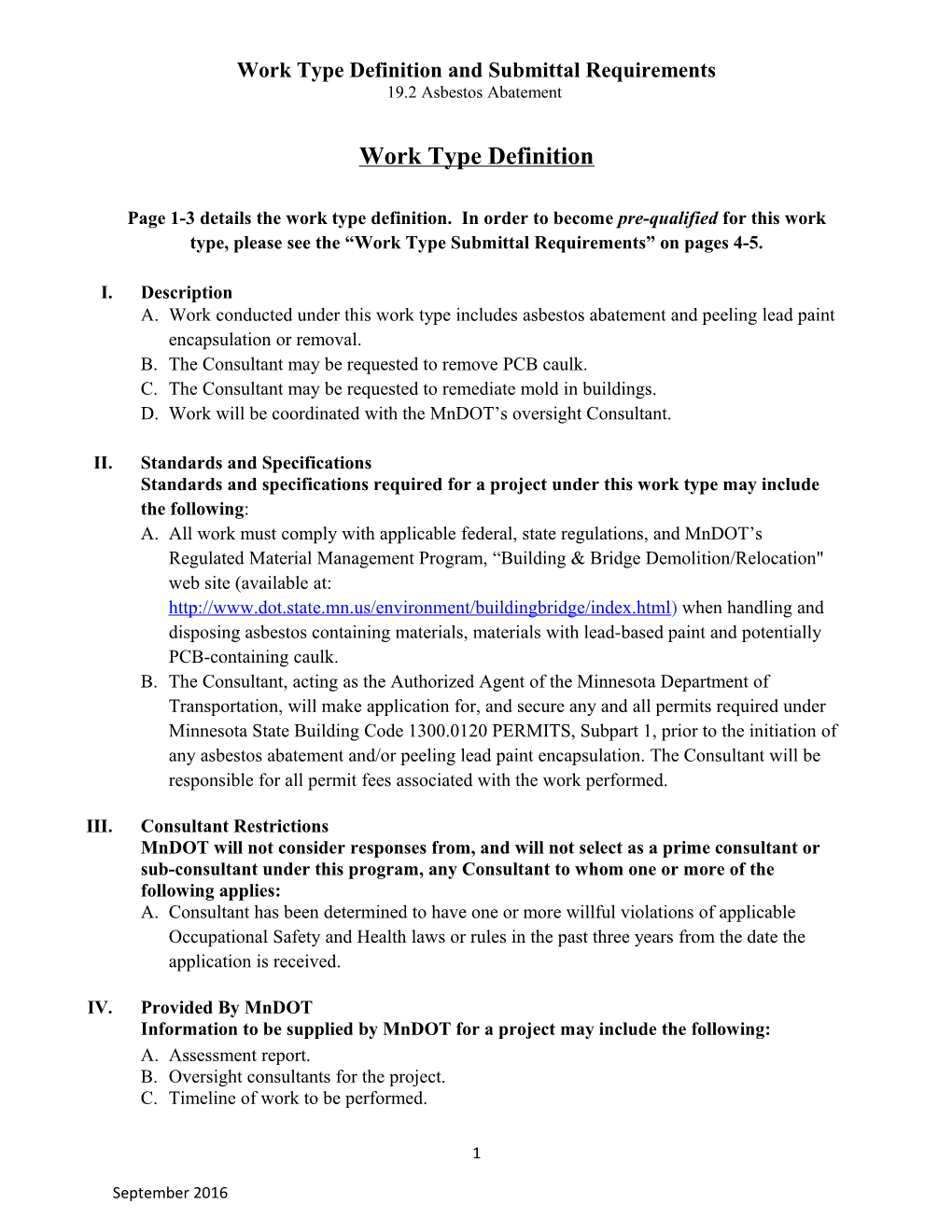 Work Type Definition and Submittal Requirements