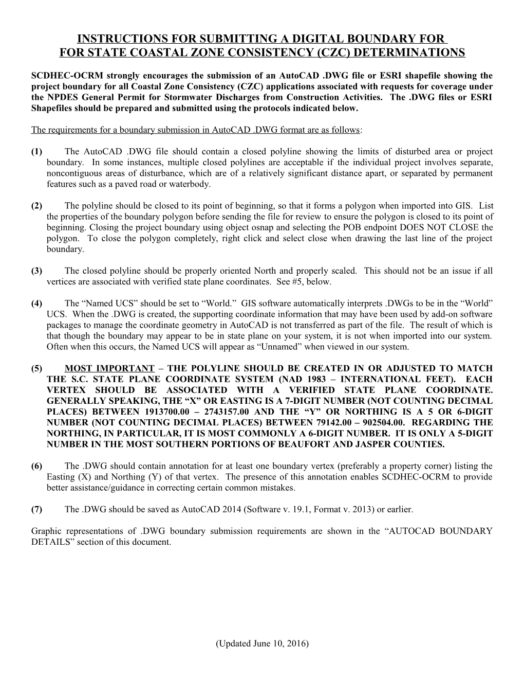 SCDHEC/OCRM Stormwater Digital Submission Protocols