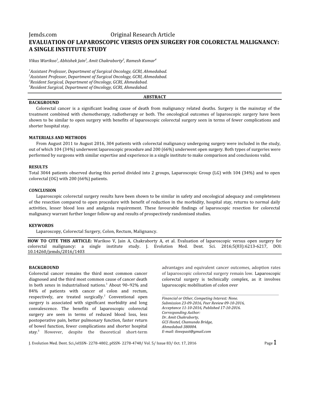 Evaluation of Laparoscopic Versus Open Surgery for Colorectal Malignancy: a Single Institute