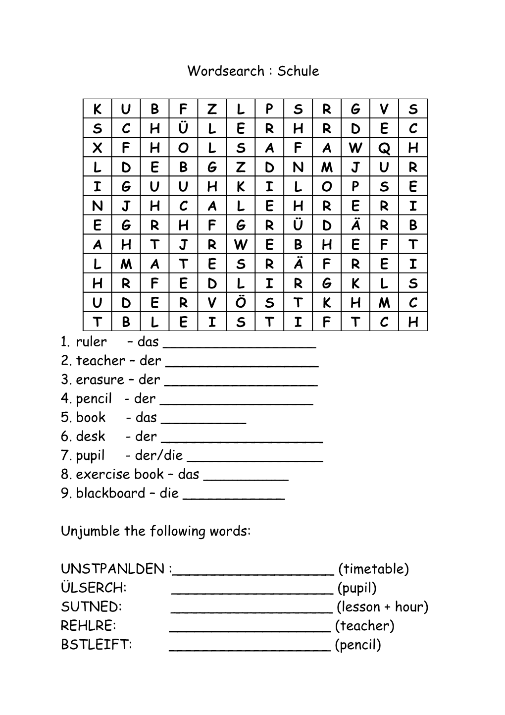 Wordsearch : Schule