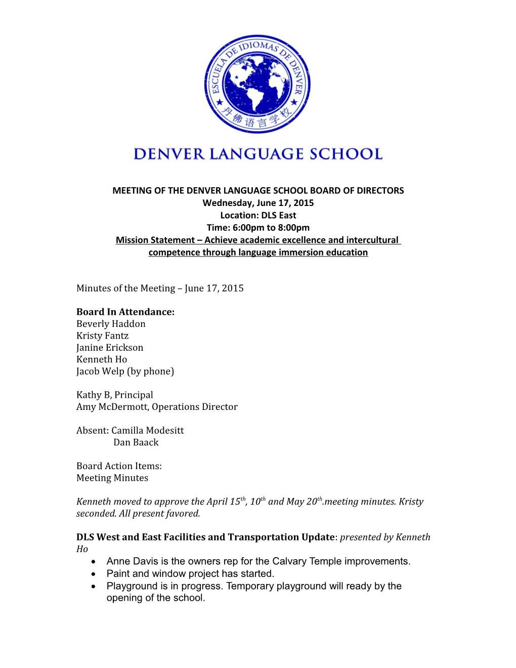 Meeting of the Denver Language School Board of Directors