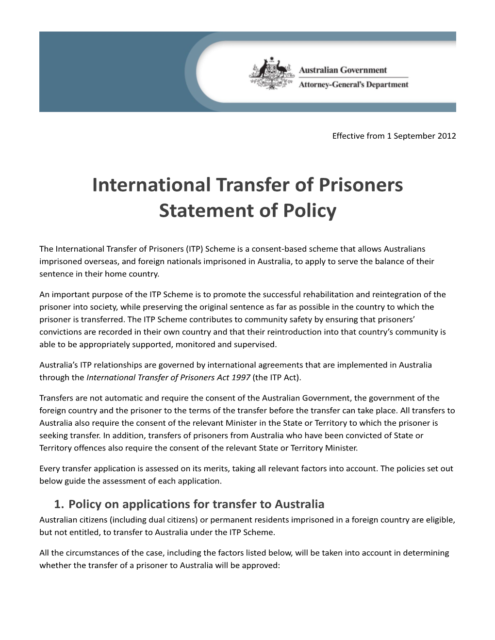 ITP Statement of Policy