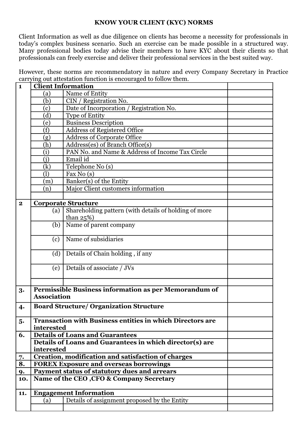 Know Your Client (Kyc) Norms