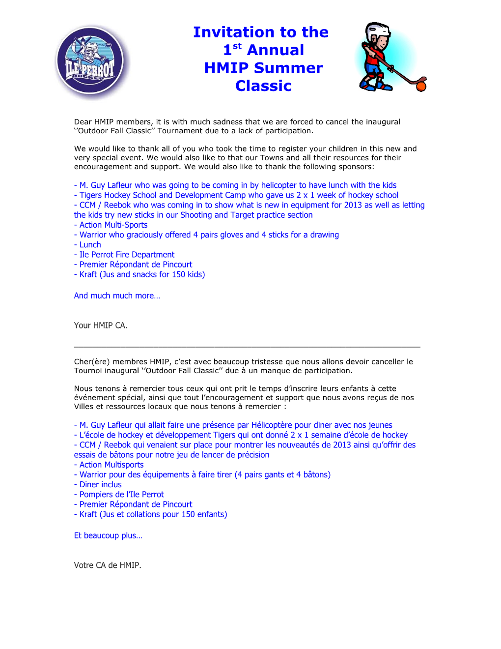 Invitation to the 1St Annual HMIP Fall Classic