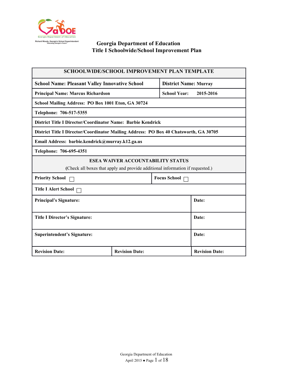 Title I Schoolwide/School Improvement Plan s2