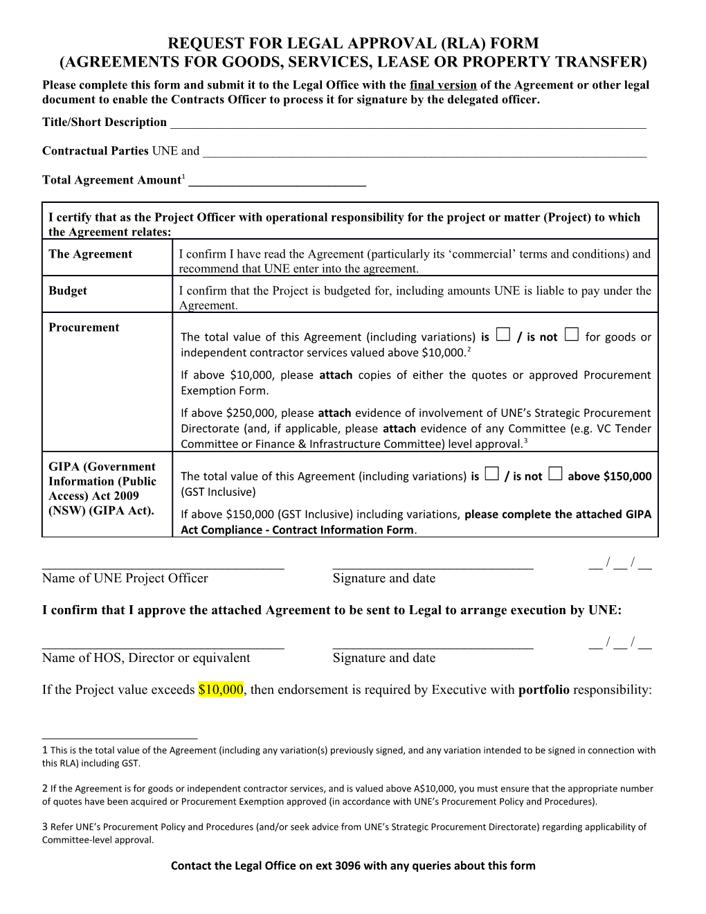 Request for Legal Approval (Rla) Form