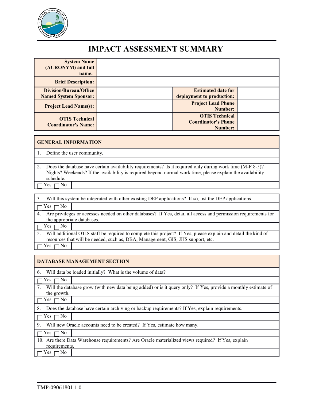 Impact Assessment Summary Template