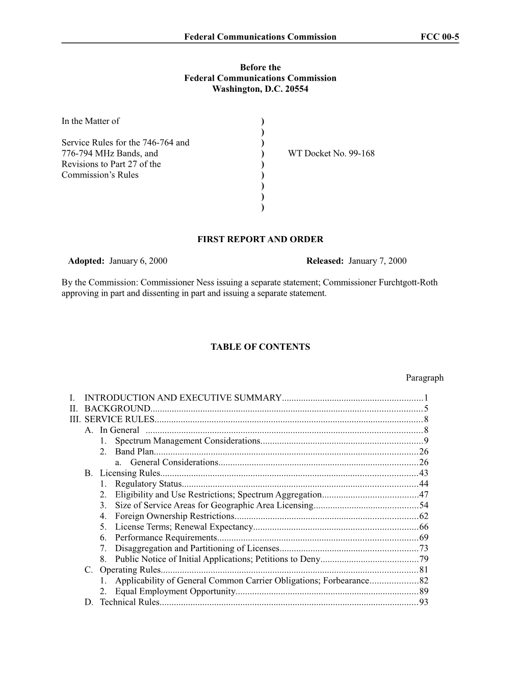 Federal Communications Commission FCC 00-5