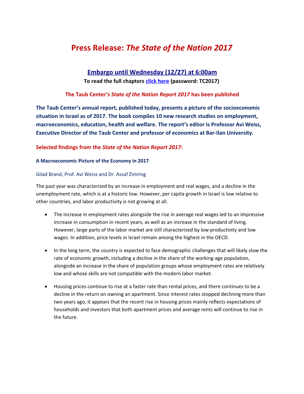 Press Release: the State of the Nation 2017