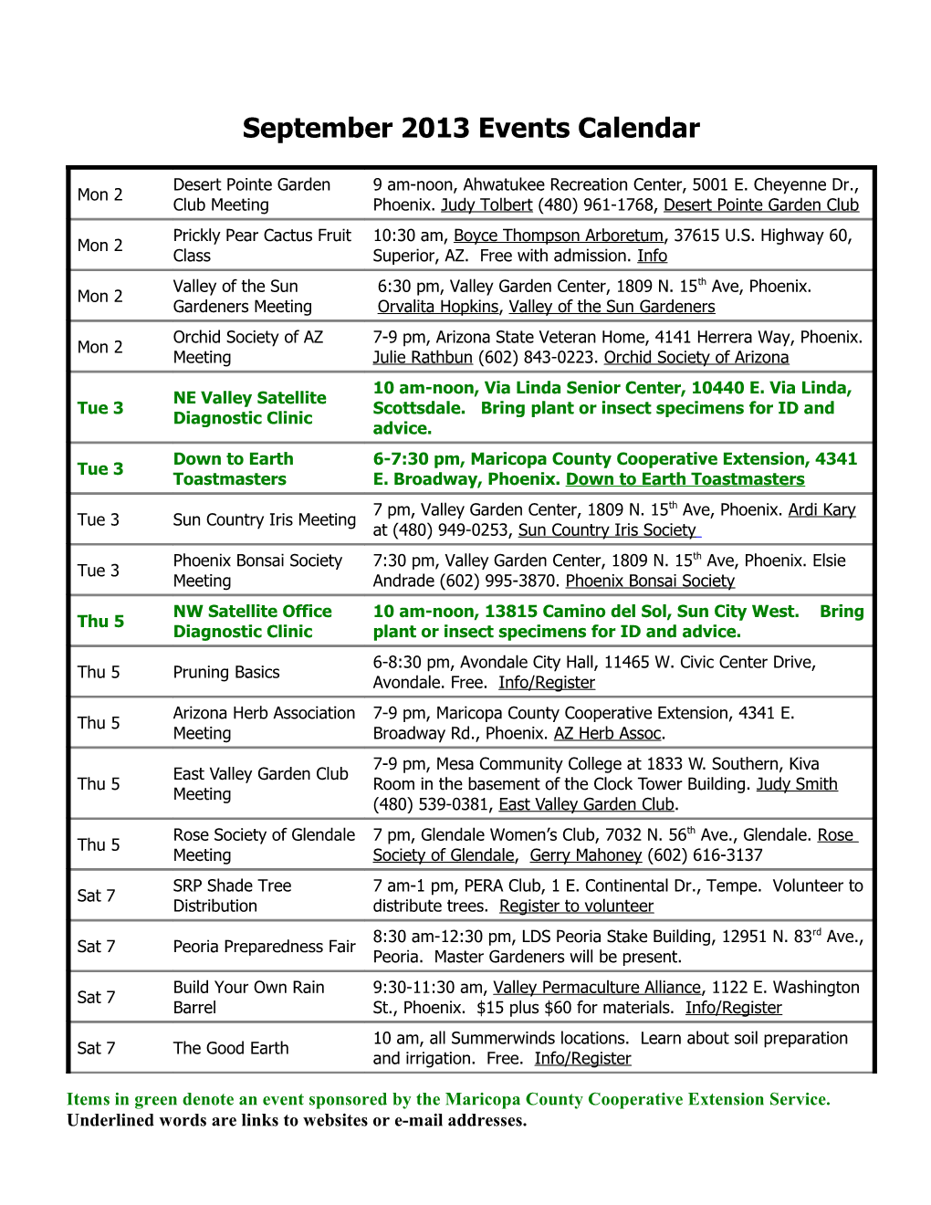 September 2013 Events Calendar