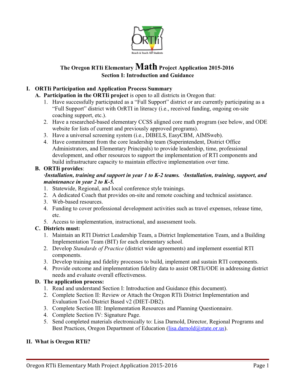 The Oregon Rtii Elementary Math Project Application 2015-2016